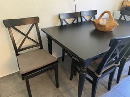 Esstisch ROSENTORP, schwarz, 155/215x87 cm
