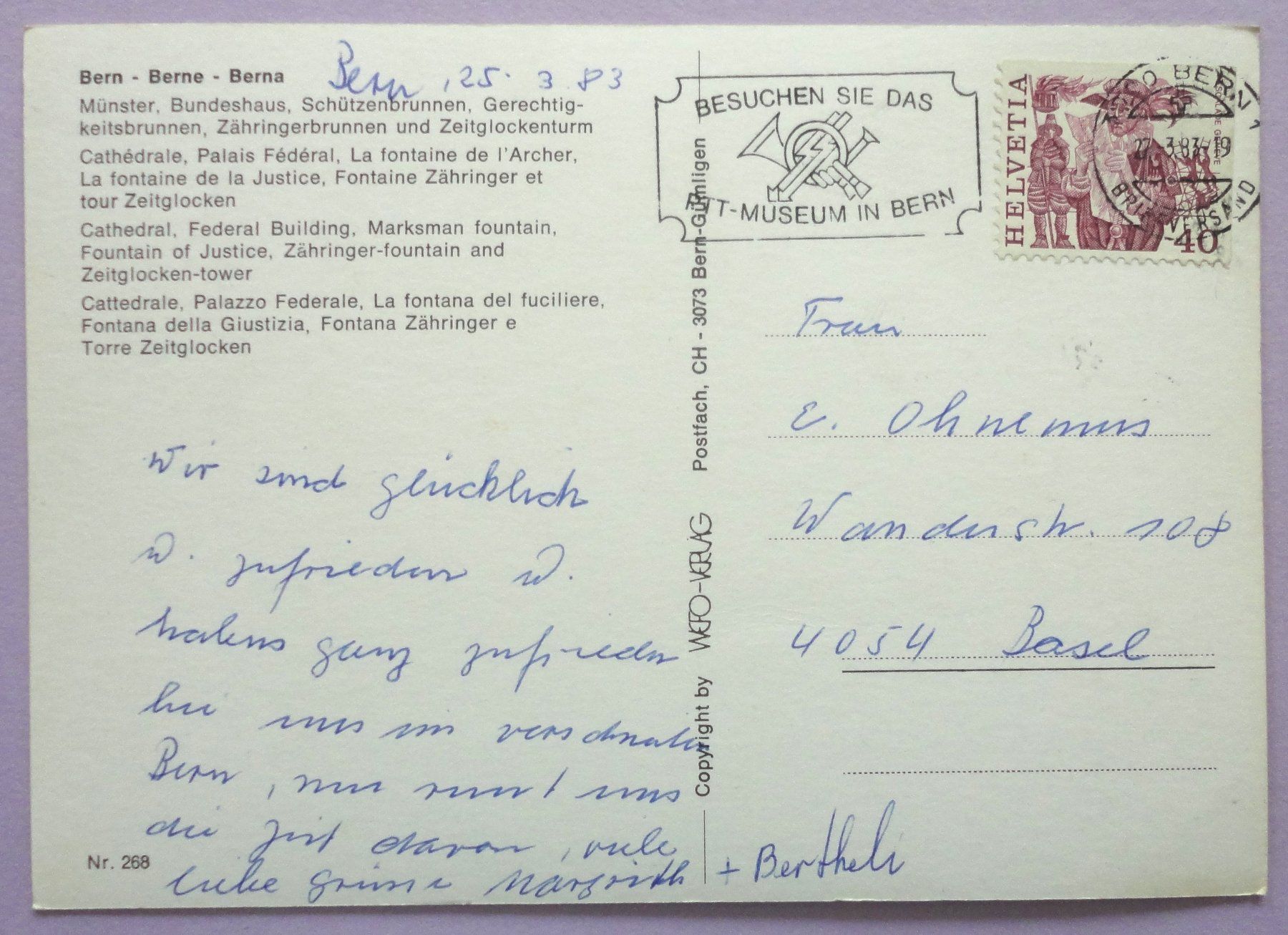 Cartoline postali: Bern - Berne - Berna – Usato da Fétigny venduto da Billy2miny 1