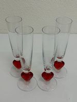 Vintage Sektgläser mit rotem Herzfuss im 4er Set