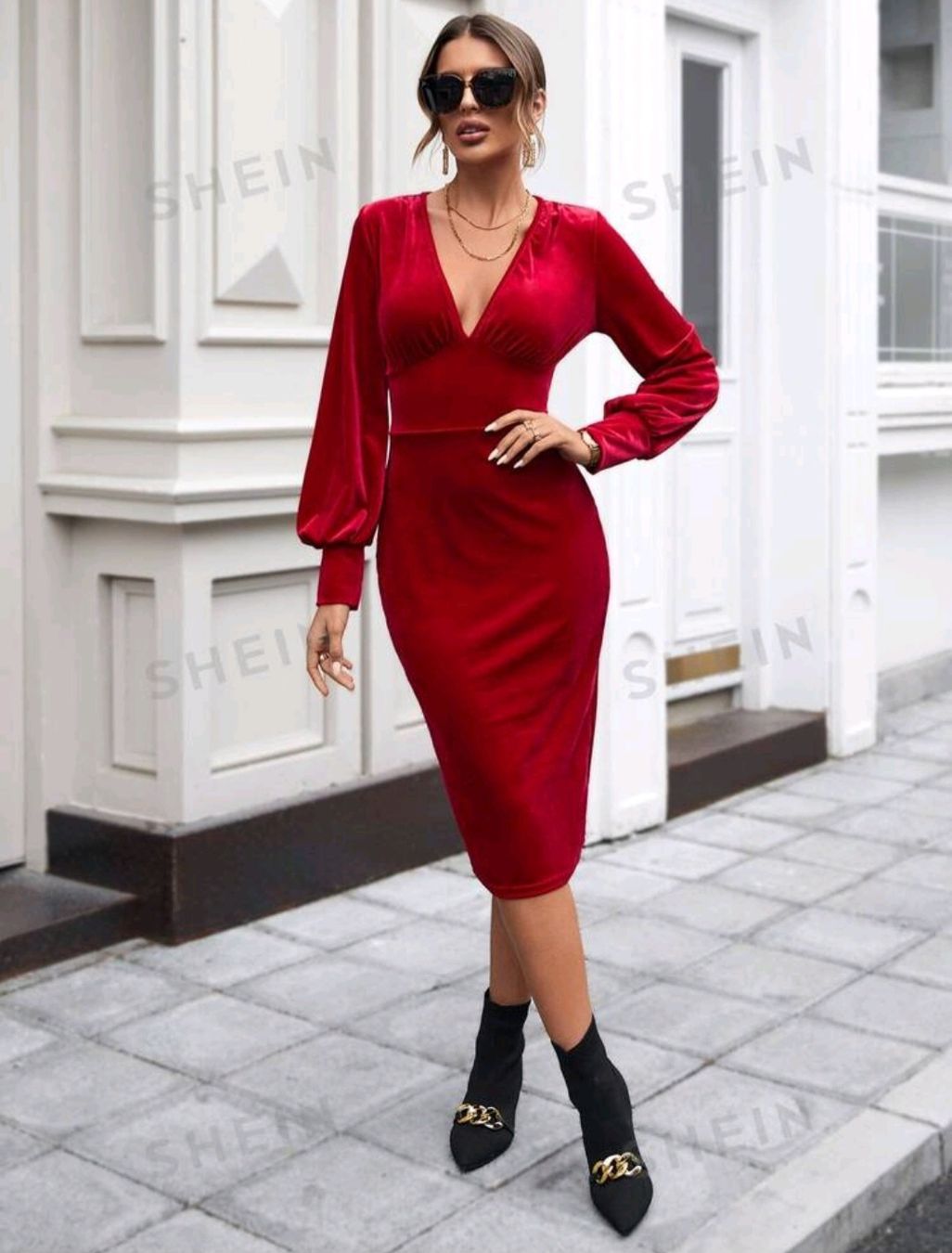 Shein Vestiti: rotes Samtkleid gr.S-M.Neu! – Nuovo (secondo la descrizione) da Basel venduto da O-MEGA 1