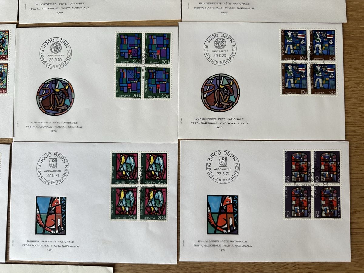 Tutti i francobolli: Schweiz - 17x Pro Patria FDC 4er Block – Usato da Schmitten / FR venduto da Samsara169 4