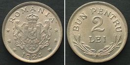 RUMÄNIEN 2 Lei 1924 Ku-Ni ERHALTUNG! unz