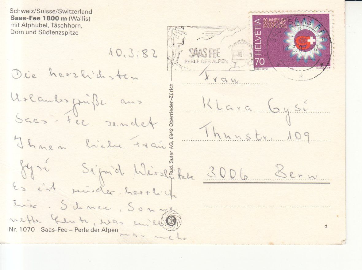 Cartoline postali: Saas Fee 1982 – Usato da Bürglen TG venduto da StampGraf 1