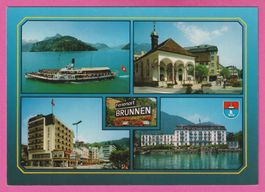 Ferienort Brunnen 5-Bild Karte mit Schiff