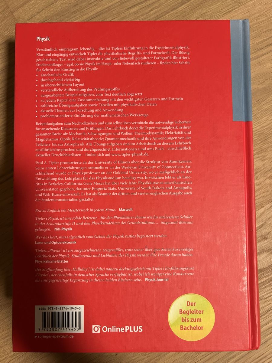 Libri: Physik Lehrbuch Tipler / Mosca – Nuovo (secondo la descrizione) da Schlieren venduto da AA92 1