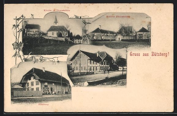 Cartoline postali: Bützberg, Schloss Thunstetten, Kirche,  – Usato da Berlin venduto da bartko-reher