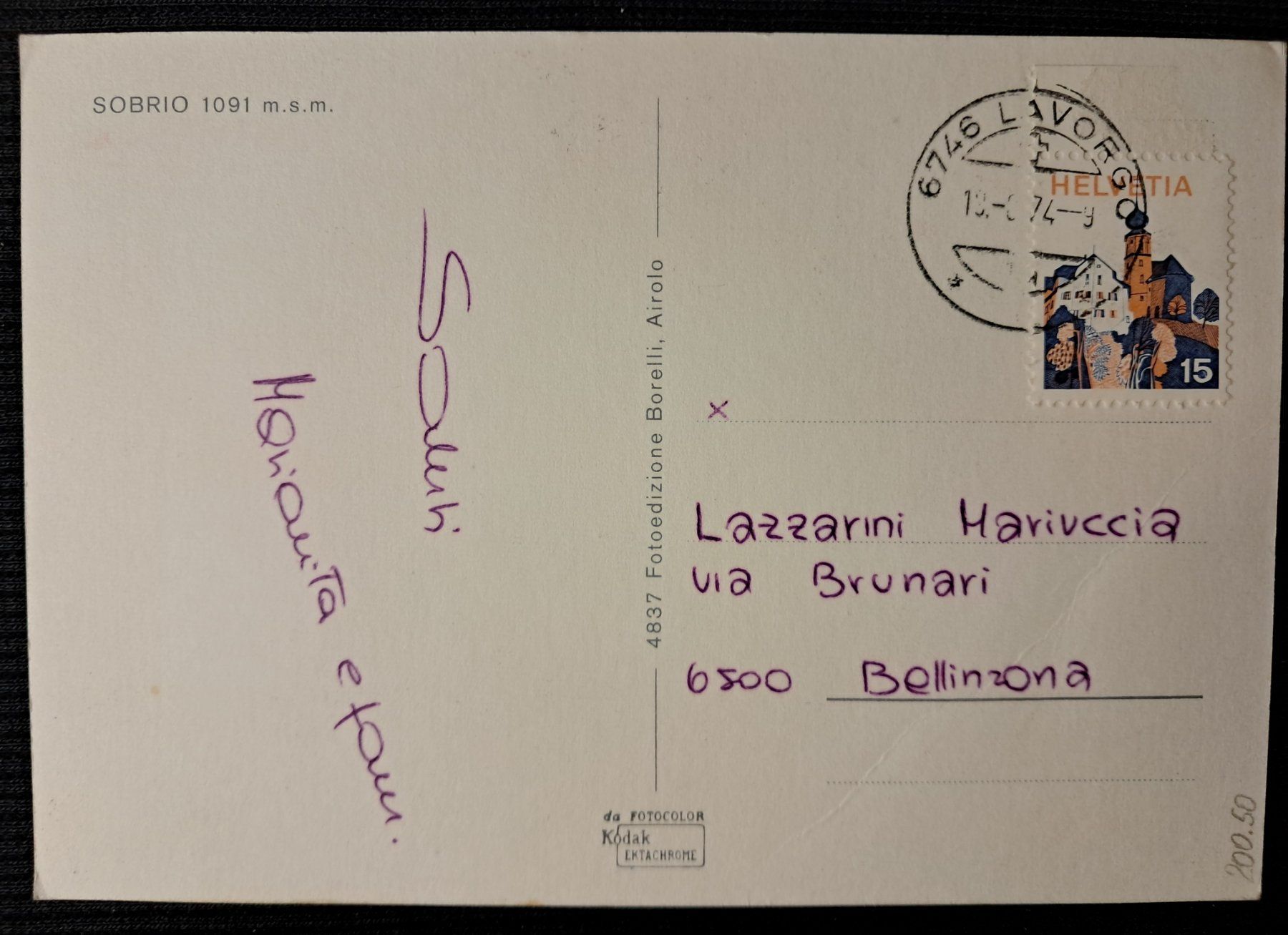 Cartoline postali: SOBRIO 1974 - CON DIFETTO – Usato da Ponto Valentino venduto da giorgia06 1