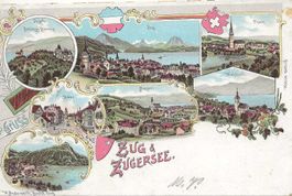 Zug ZG 7 Bild Litho Orte um Zugersee 1905 sehr gut erhalten