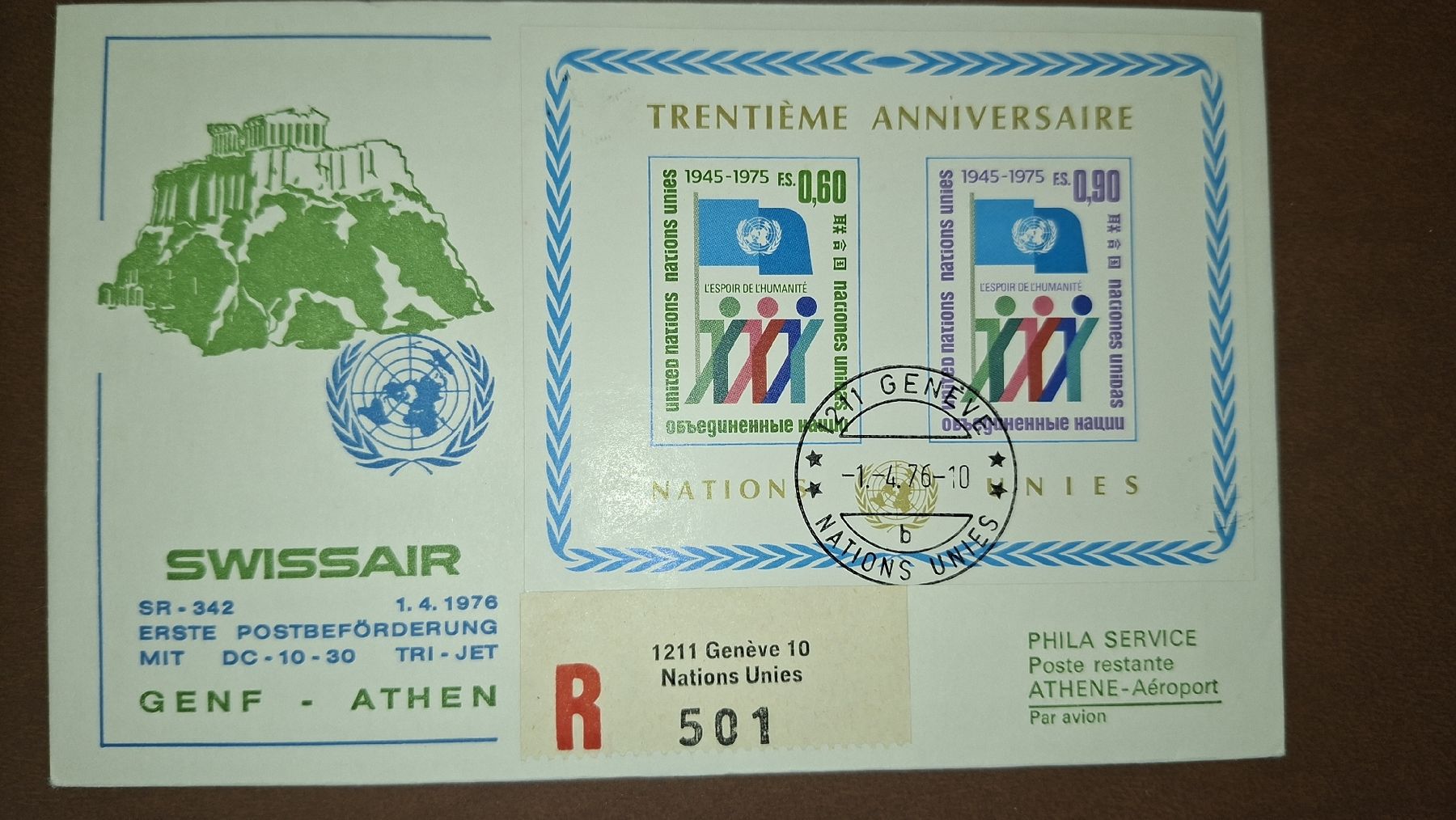 Tous les timbres: Swissair Genf - Athen 01.04.1976 – D'occasion à Balgach par SIMEON27