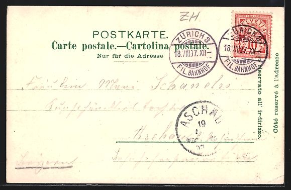 Ansichtskarten: Litho Zürich, Bahnhof, Polytechnikum, T – Gebraucht aus Berlin von bartko-reher 1