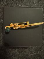 Vintage Gold Tone Brooch with Green Stone Accent Pin