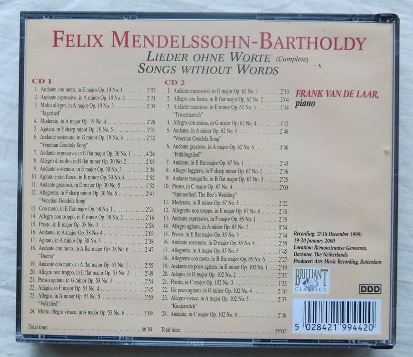 Mendelssohn - Lieder ohne Worte  (2CD-Set Komplett)   ©'2000 3