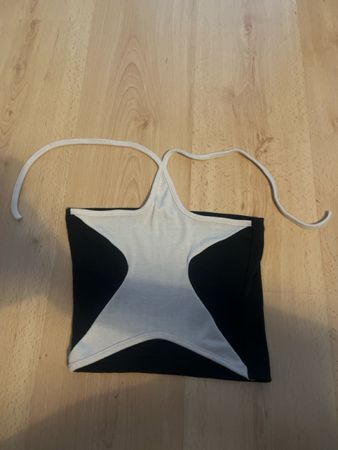 Damen Neckholder Top schwarz beige Stern Design Grösse S