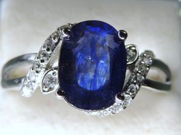 Silber 925 farbverbesserter Saphir Fingerring Gr. 53