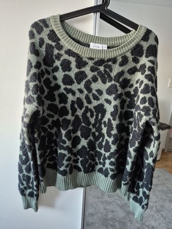 Vila Strickpullover Leo-Muster grün, Grösse L 💚