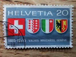 Briefmarke Helvetia 20, 1965, Wallis Neuenburg Genf