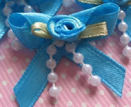 Noeud en satin, rose et perles BLEU