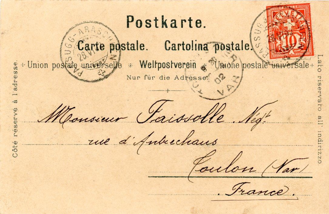 Cartoline postali: Passugg   GR   bei Chur -  Blick auf Calanda    um 1902 – Usato da Brig venduto da Valcards54 1