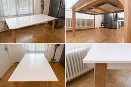 Moderner Esstisch Weiss mit Holzgestell 