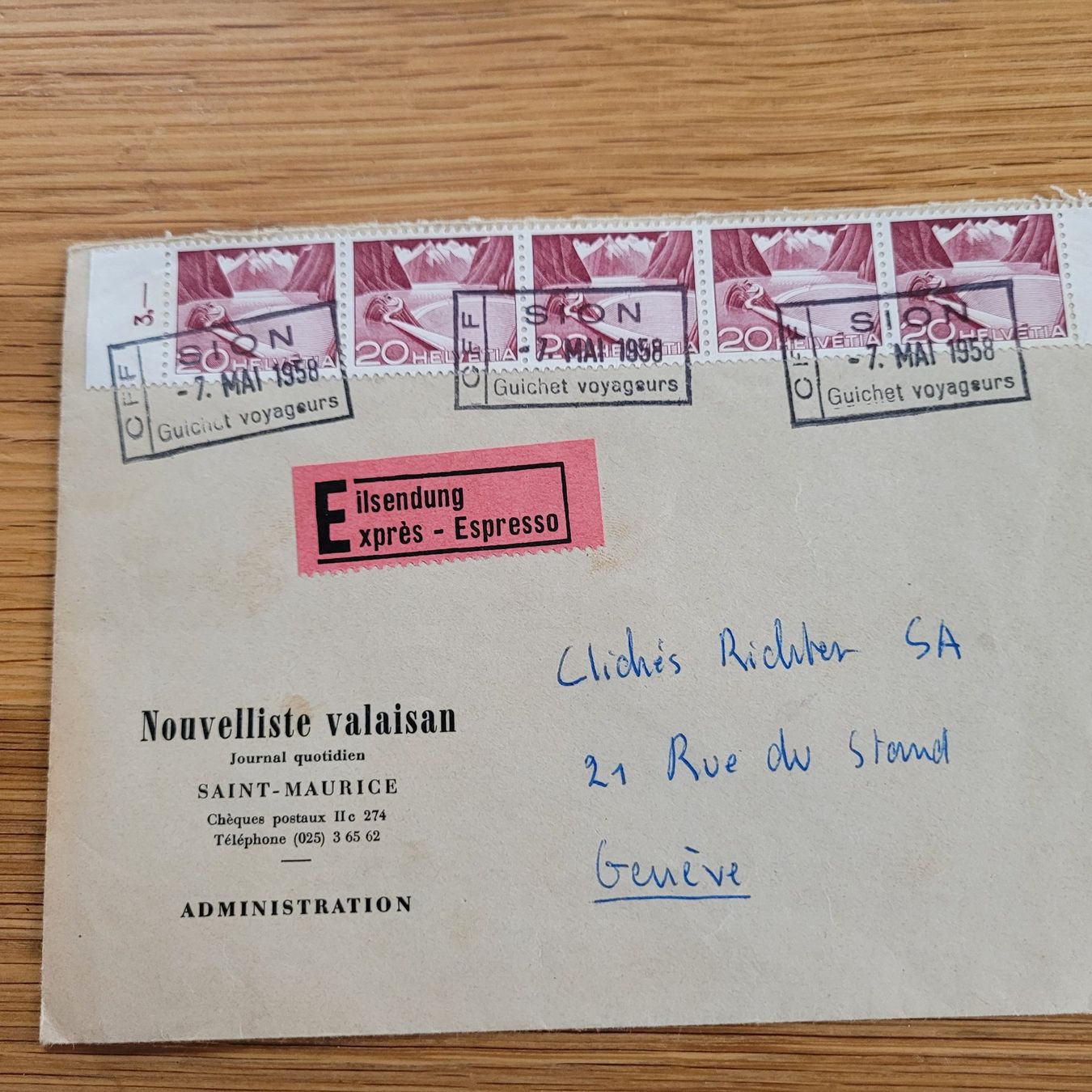 Tutti i francobolli: Dokument Sion OFF 1958 Genève – Usato da Biel/Bienne venduto da Destockweb