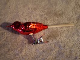 Weihnachtsbaumschmuck Vogel mit Federclip, Glas, Vintage