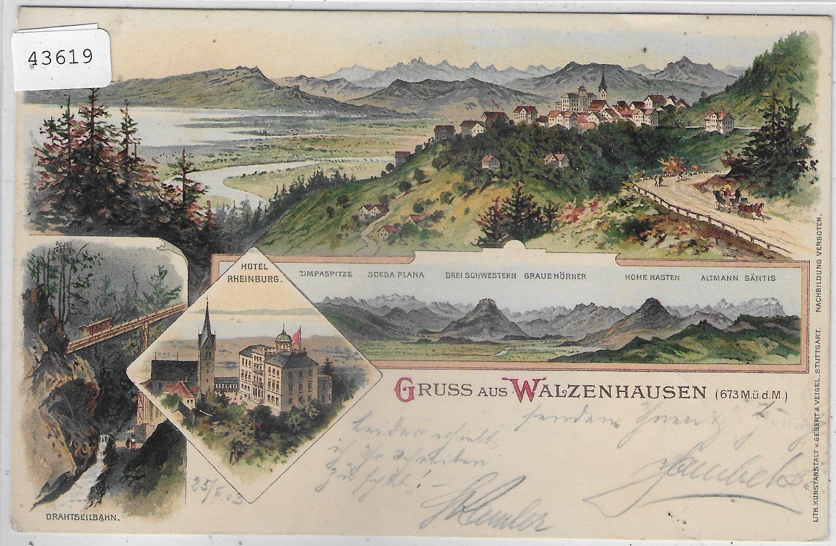 Ansichtskarten: Gruss aus Walzenhausen - Litho 1903 – Gebraucht aus Ettingen von Kartenplanet