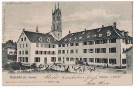 Küsnacht ZH, Seminar und Kirche, belebt, gelaufen 1906