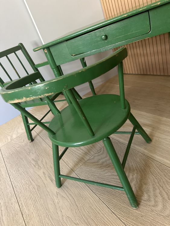 Kindertisch mit 3 Stühlen grün vintage 4