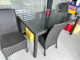 Table & 4 chaises avec plateau en verre balcon living jardin