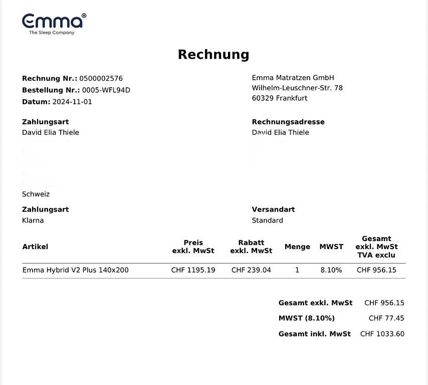 Emma Matratzen: Emma Matratze 200cm x 140cm – Gebraucht aus Oftringen von david.t0 1