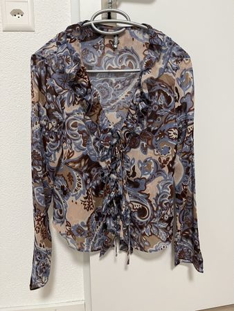 Paisley Bluse/Überzug zum Binden mit Rüschen S neu