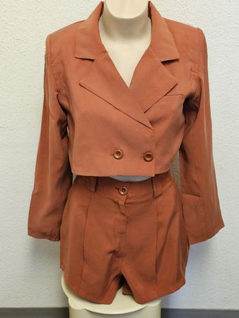 Ayriss Damen Zweiteiler Blazer & Shorts Braun/Cognac Gr. M –