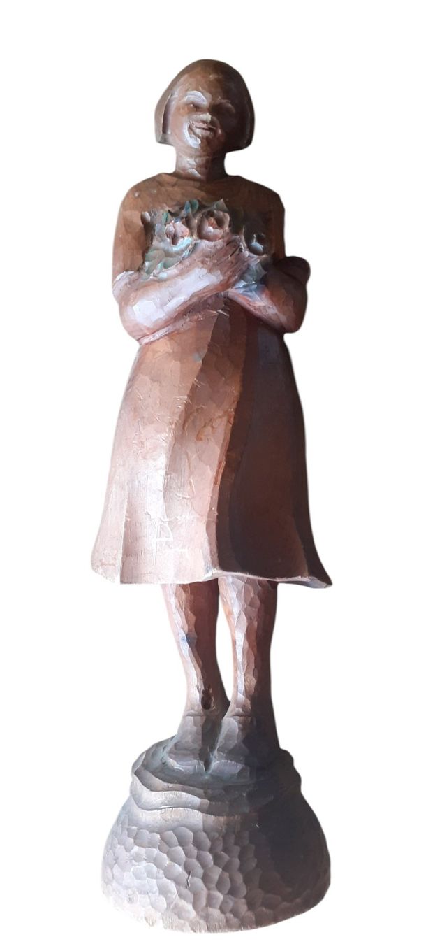 Sculture & Statue: Antike Holzfigur Mädchen mit Blumenstrauss – Usato da Mörschwil venduto da antiksalon 5