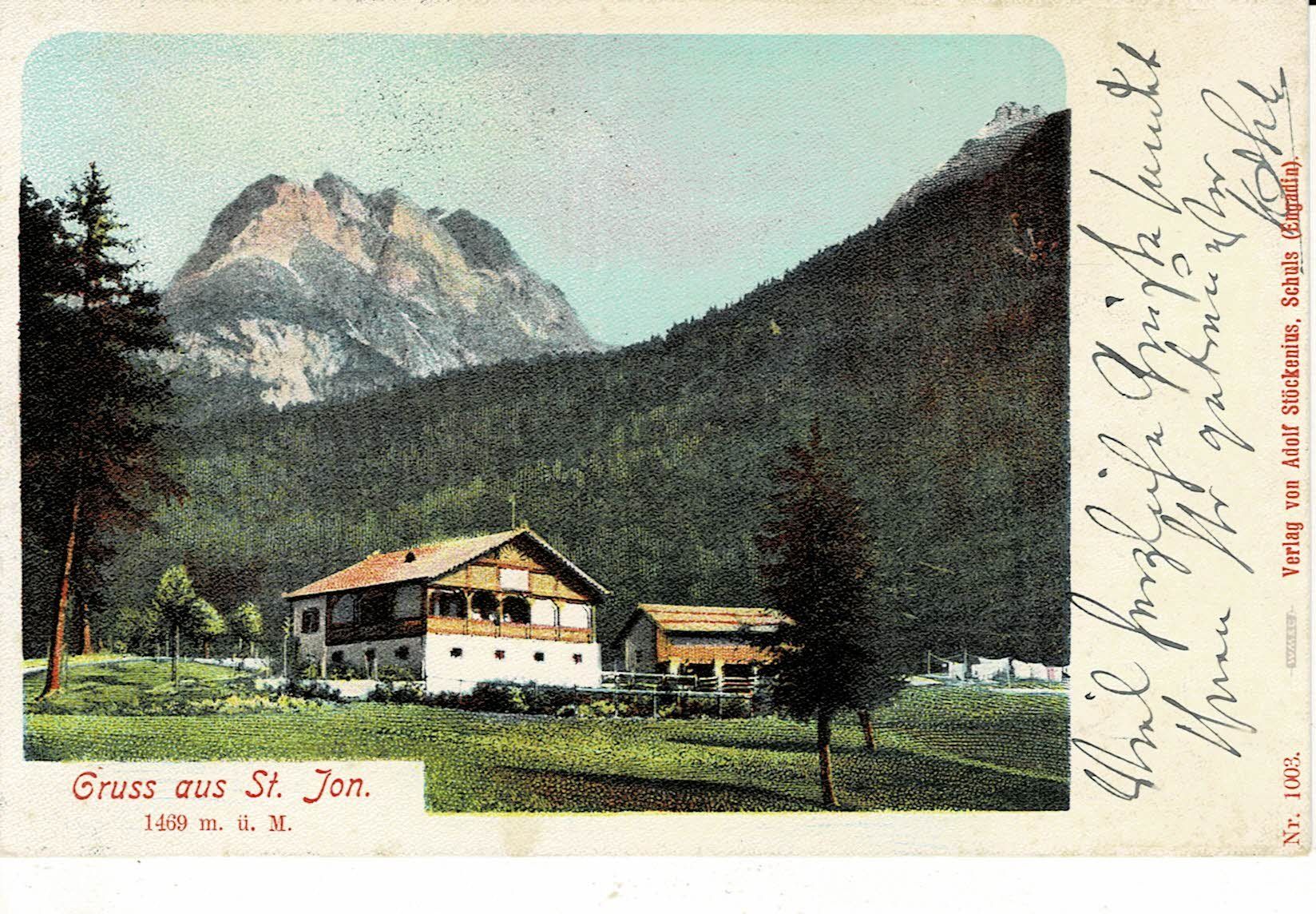 Cartoline postali: Gruss aus ST. JON GR gel. 1902! – Usato da Hergiswil NW venduto da Kartenfrau