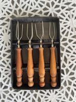 Pellkartoffelngabeln Holzgriff, 4 Stk., Vintage, Top Zustand