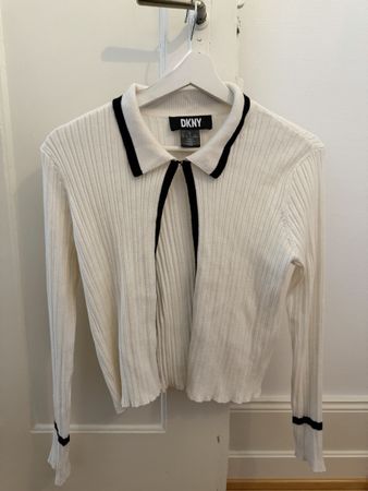 DKNY Strickjacke weiss schwarz gerippt Grösse S