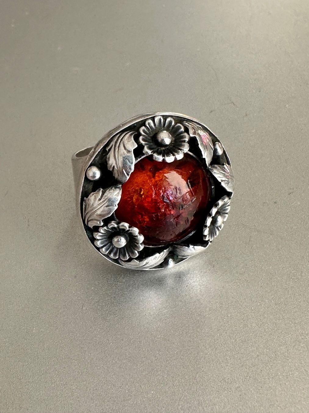 Anelli: Vintage 925 Silver Amber Ring, N.E. From: 54 – Usato da Onex venduto da Antiqueshow