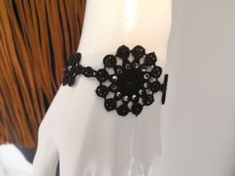 🤩STROILI ARMBAND TATTOO-STYLE SCHWARZ & PERLEN NEU