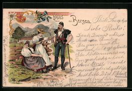 Litho Mann und Frauen aus den Bergen in 
