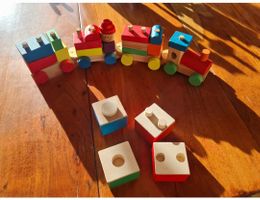 Holzzüge, Steckholzspiel, Nachziehzug Holzspielzeugset