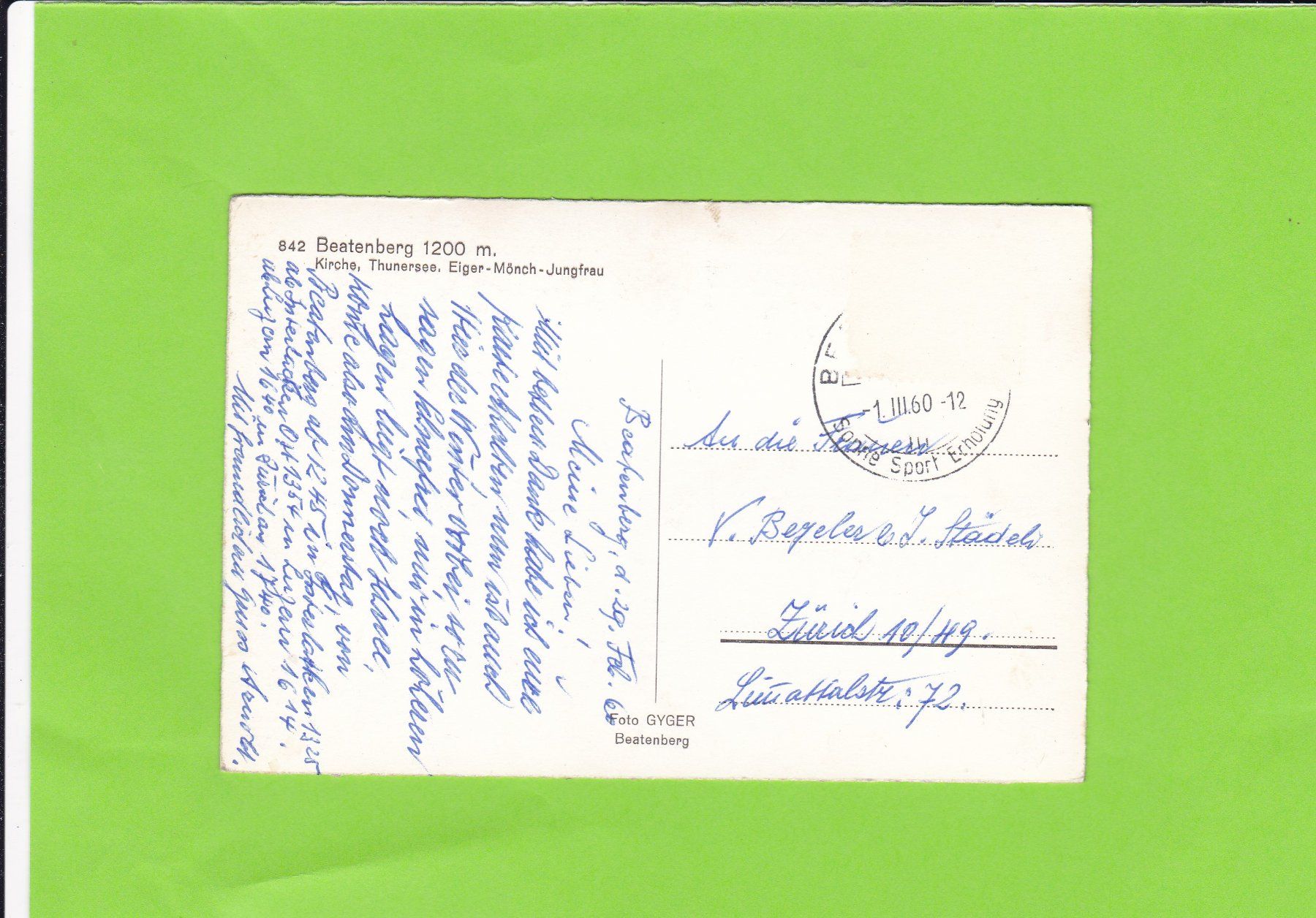 Cartoline postali: Beatenberg, Foto GYGER, Beatenberg – Usato da St. Peterzell venduto da neckertal 1