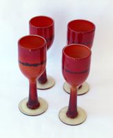 4 Kelch Wein Kunstglas Design Michael Nourot 80er signiert