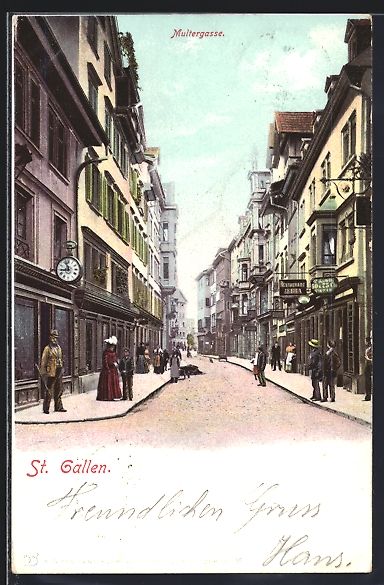Cartoline postali: AK St. Gallen, Multergasse, 1903 – Usato da Berlin venduto da bartko-reher