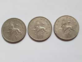 3 x 10 New Pence Münzen England /1970/1973/1975
