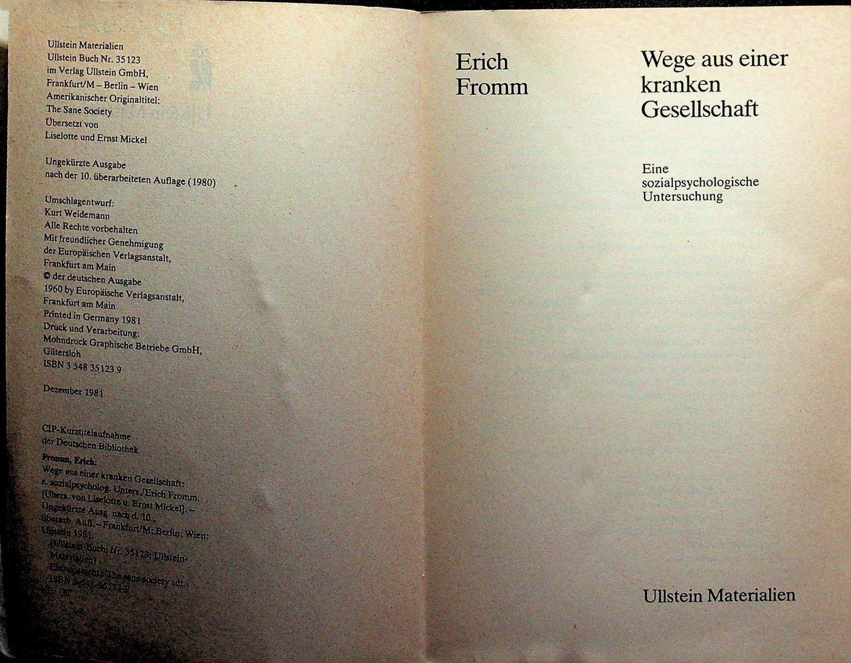 Libri: Erich Fromm Wege aus einer kranken Gesllschaft – Usato da Reitnau venduto da Zaomir 2