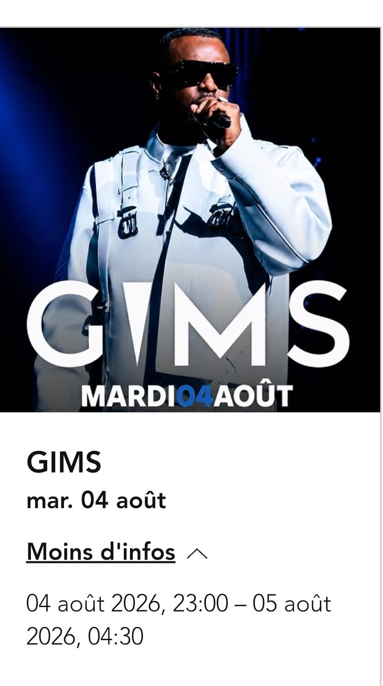 Billets de banque: Billets pour Gims  – Neuf (Voir description) à Delémont par man_gpn6