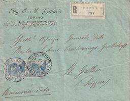 Italien-Einschreibe-Brief-von Torino in die Schweiz 1921