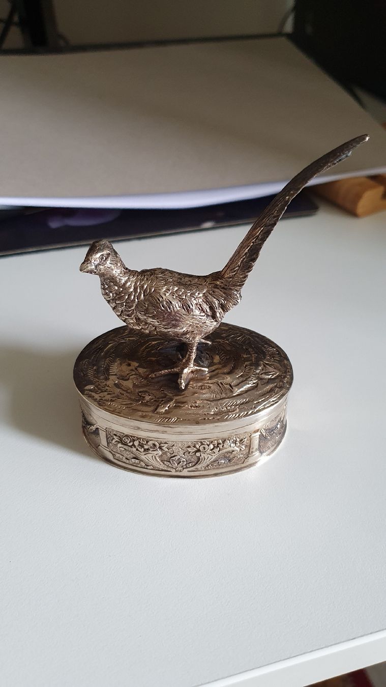 Statuette: Antike Dose mit Fasan Figur Silber  – Usato da Dietikon venduto da Allegra34