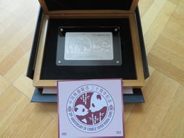 10Yuan China Panda Münze+Barren 30J.Sonderedition 3Oz.Silber