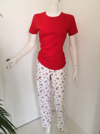 🤩H&M PYJAMA T-SHIRT ROT & HOSE FLANELL WEISS & ROSEN-DRUCK